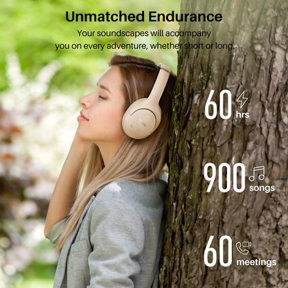 TOZO HT2 Hybrid Active Noise Cancelling Headphones, Wireless Over Ear Bluetooth Headset, 60H Playtime, Hi-Res Audio Custom EQ via App Deep Bass Comfort Fit Ear Cups, for Home Office Travel