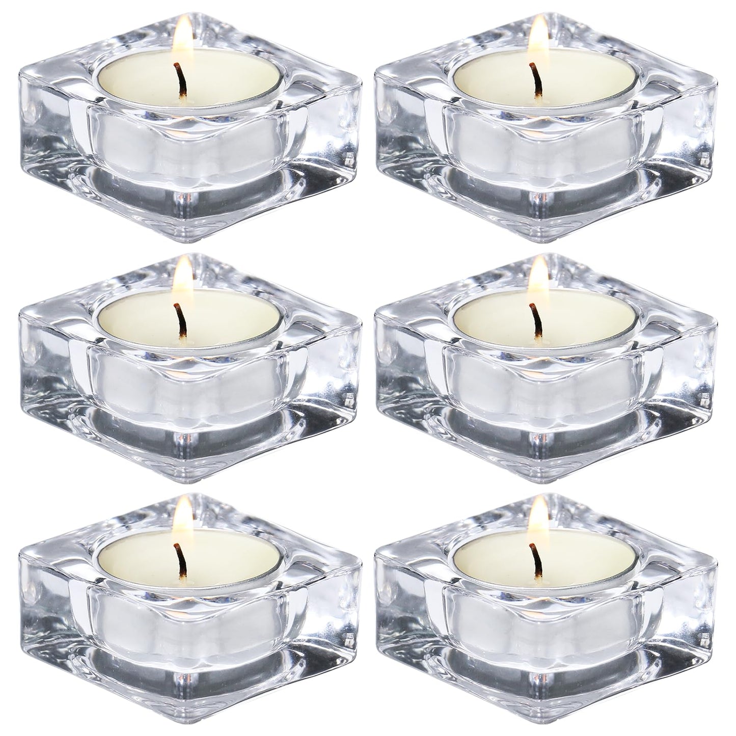 CHOCSTAY Tealight Candle Holder Set of 6, Clear Glass Candle Holder Heat-Resistant Square Holders for Wedding, Party, Home Décor
