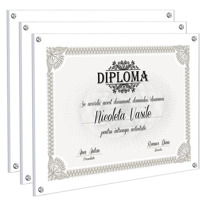 Kalami 3 Pack 11x14 Acrylic Wall Mount Picture Frame Self Adhesive, Floating Frameless Clear Photo Frame for Diploma Certificate Degree Document Display Gallery Wall-Full Frame Size 12.4x15.4