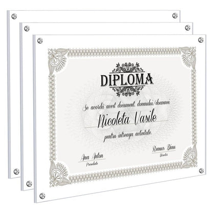 Kalami 3 Pack 11x14 Acrylic Wall Mount Picture Frame Self Adhesive, Floating Frameless Clear Photo Frame for Diploma Certificate Degree Document Display Gallery Wall-Full Frame Size 12.4x15.4