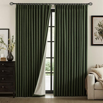IVAPUPU Linen Pinch Pleated Blackout Curtains for Bedroom - Full Black Out Green Curtains 84 Inch Long 2 Panel for Living Room Darkening Thermal Window Curtain Drapes for Christmas Decor
