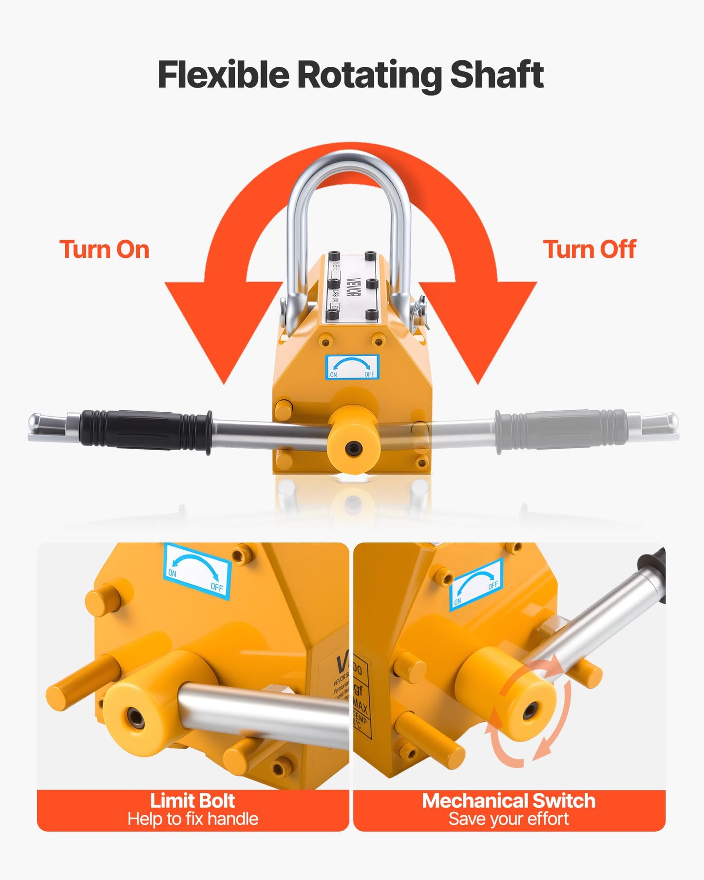 VEVOR Permanent Magnetic Lifter, 1320 lbs Pulling Capacity, Heavy Duty N42 Neodymium Lifting Magnet with Release Handle and Steel Hook, Used in Shop Crane and Hoist, for Lifting Plate Steel, Board