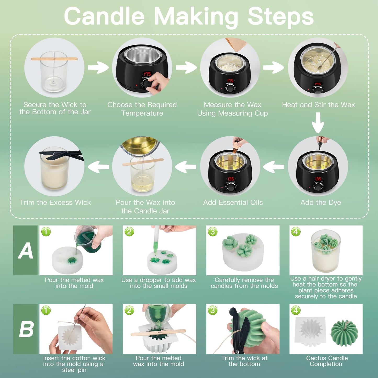 Candle Making Kit for Adults & Beginners - 103Pcs All-in-One DIY Candle Supplies with 1200g Natural Soy Wax, DIY Candle Making Supplies with Digital Wax Warmer | Perfect for Home Craft & Gifting