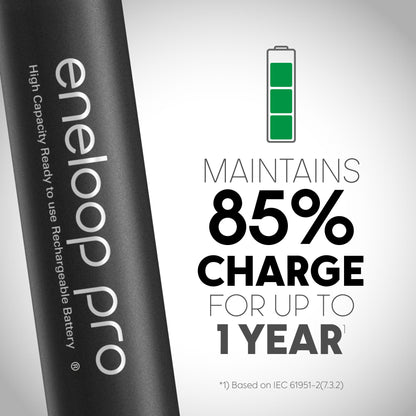 Panasonic BK-4HCCA4BA eneloop Pro AAA High Capacity Ni-MH Pre-Charged Rechargeable Batteries, 4 Pack