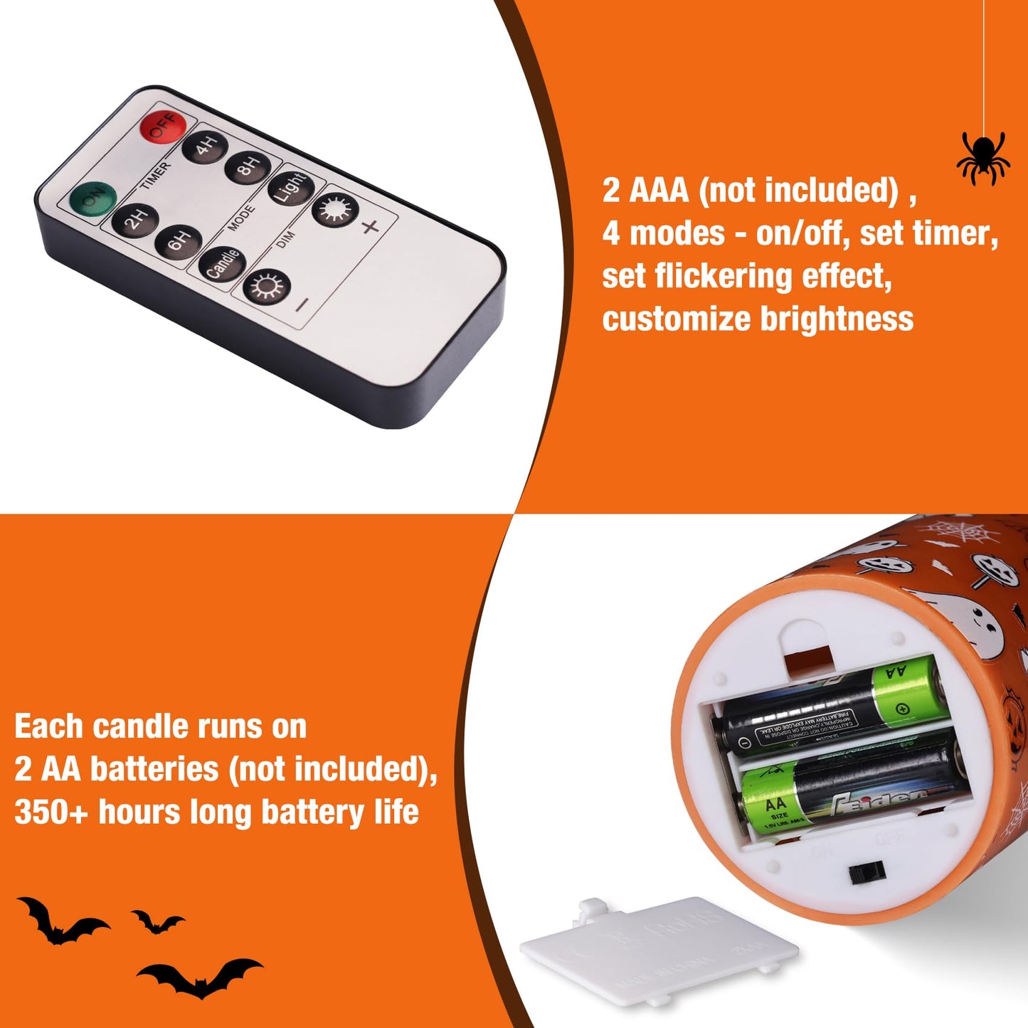 Girimax Burnt Orange Halloween Flameless Pillar Candles with Remote, Ghost LED Wax Candles Battery Operated Set of 3