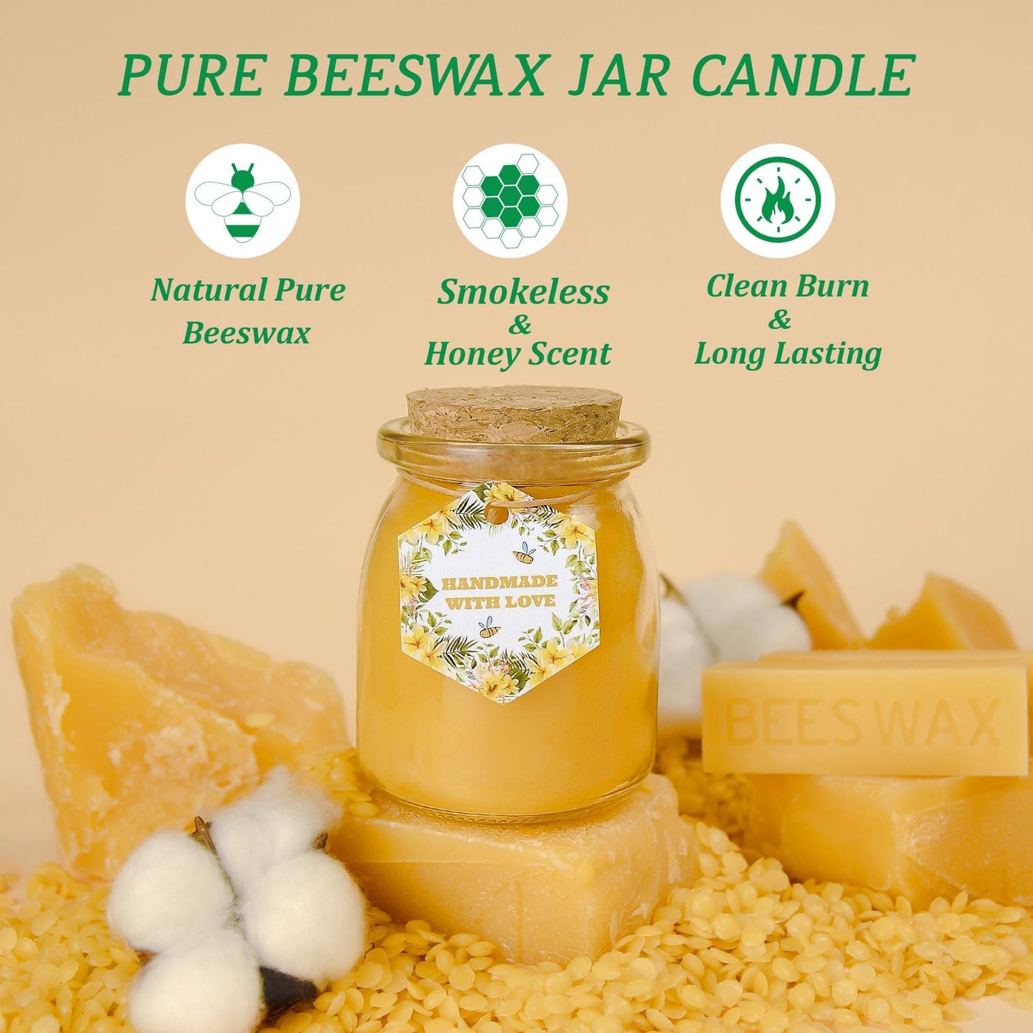 Natural Beewaxs Candles, Unscented Beewaxs Candles in Glass Cup, 6.8oz 32 Hours Long Lasting, Pure Cotton Wick and Stress Relief, Home Gifts（Yellow,1pcs）