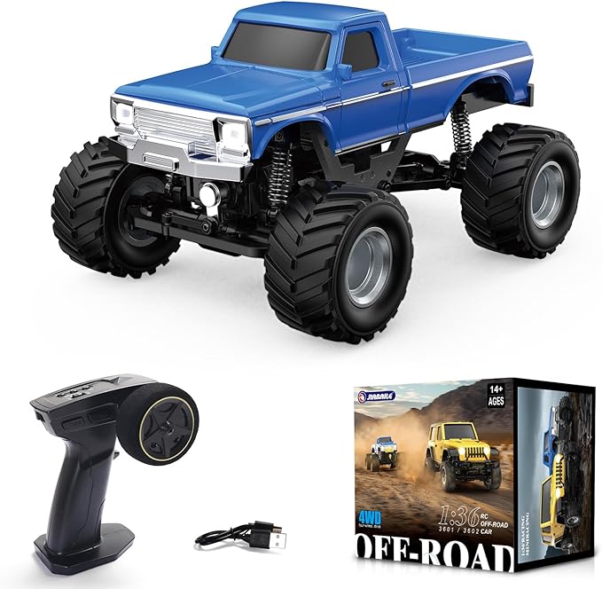 1:36 Mini RC Crawler JIABAILE 3602 4WD Off-Road RC Truck with 2.4G Remote Battery &amp Lights RC Car Model RTR for Adults Hobby Gifts Toys (Blue)