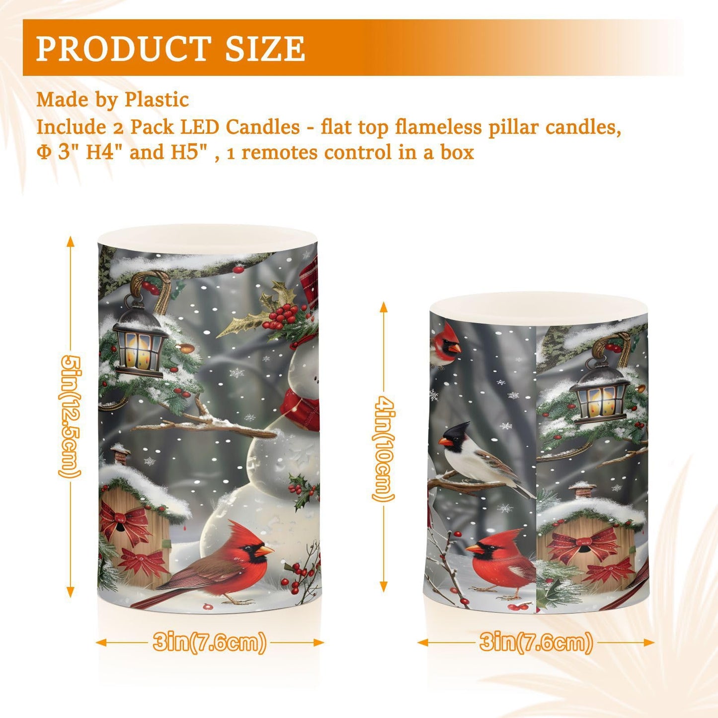 ALAZA Christmas Snowman Red Scarf Hat Bird Flickering Flameless Candles Battery Operated with Remote Timer,Tea Light Candles LED Pillar Votive Candles Set of 2 for Outdoor Indoor Decorations