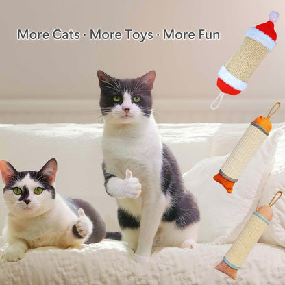 FuneeTop Cat Kicker Toy, 10 Inch Long Cat Scratcher Post, Natural Sisal Toy for Indoor Cats(Oranger and Silver)