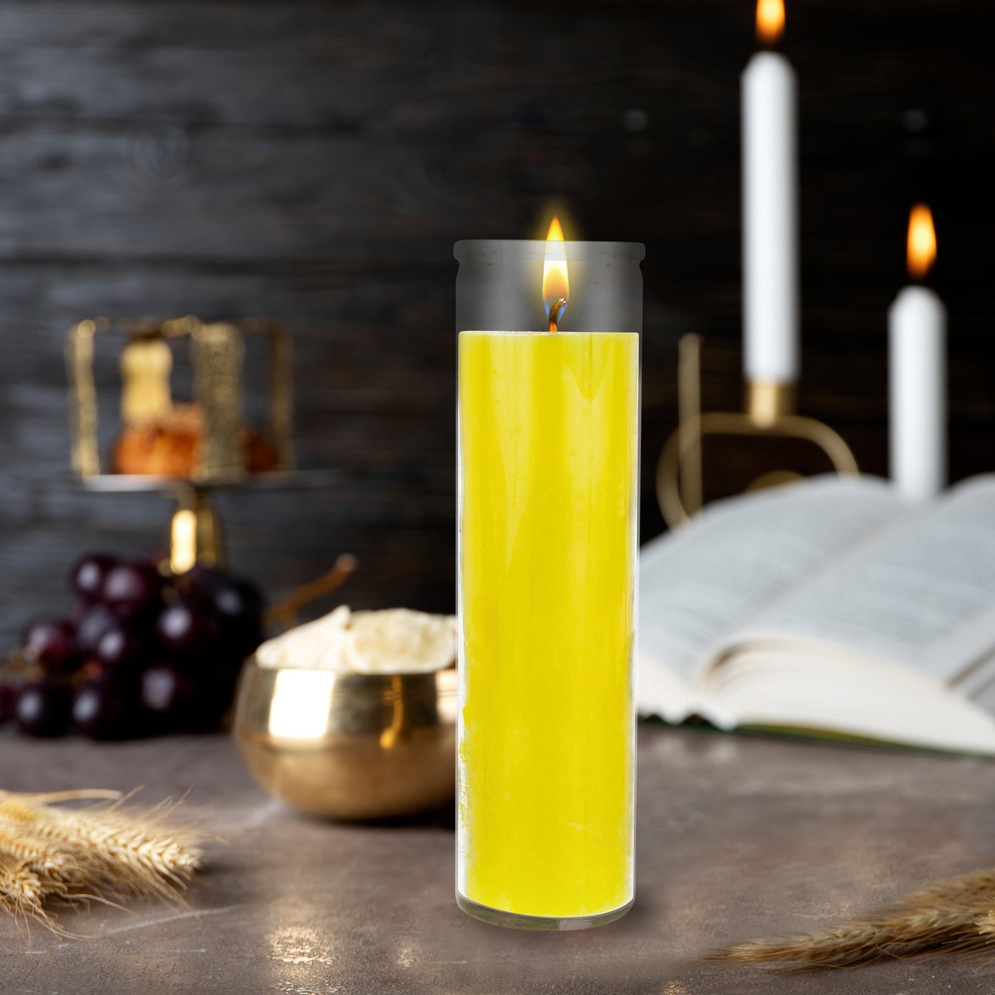 Mega Candles 1 pc Unscented Yellow 7 Day Glass Container Devotional Prayer Candles, Premium Wax Candle 2 Inch x 8 Inch, Sanctuary, Vigils, Prayers, Blessings, Religious, Memorials, Remembrance