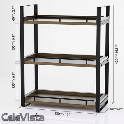 CeleVista Bathroom Counter Organizer, 3 Tier Wood Countertop Shelf for Vanity, Skincare, Makeup, Kitchen Coffee and Sink Storage, with Durable Metal Bracket (Dark Brown)