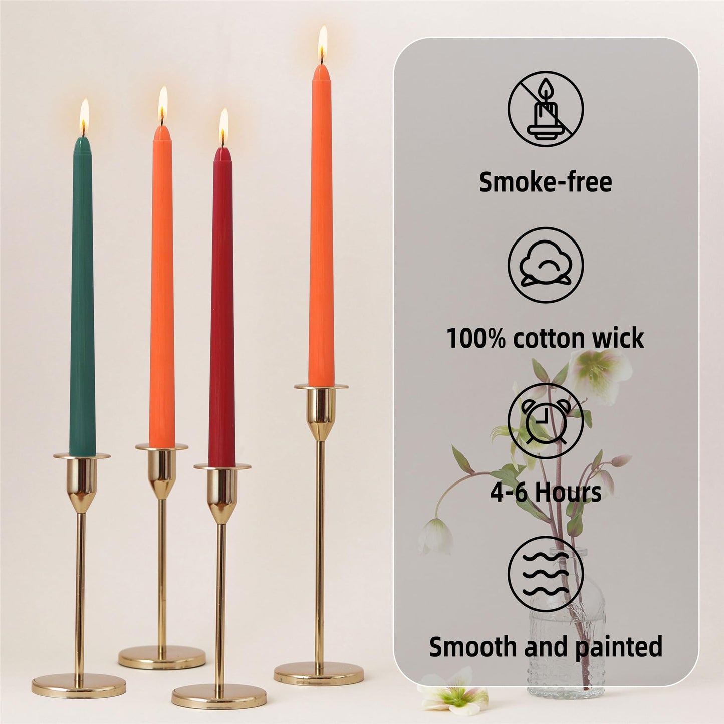 Gedengni Unscented Candlesticks Red Taper Candles,10 inches Dripless Tapered Candles Green Candle Sticks Orange Candlestick for Home Party Wedding Restaurant Holiday(8D12P-ORREGR)