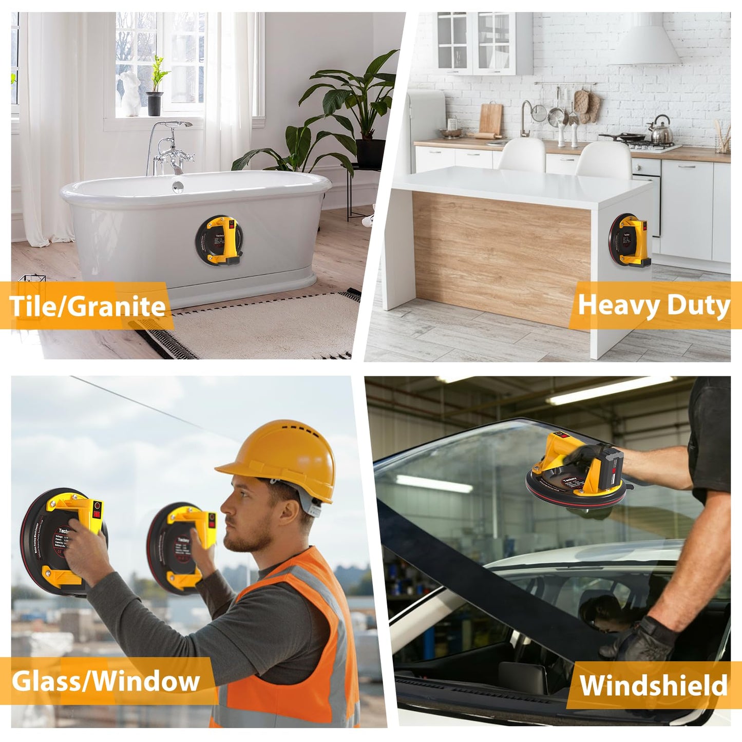 Electric Tile Suction Cups Lifter Tool Suction Cup for Glass 8" Heavy Duty 680 Lbs Battery Powered with 4X 2400mAh Batteries, Auto Start Pump, for Lifting Large Glass, Tile, Granite, Metal, Floor