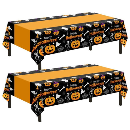 Childom 2 Pack Halloween Tablecloth,Halloween Decorations 54x108 Inch Disposable Plastic Table Cover for Rectangle,Pumpkin Spider Web Ghost Table Cloth for Home Indoor Outdoor Birthday Party Supplies