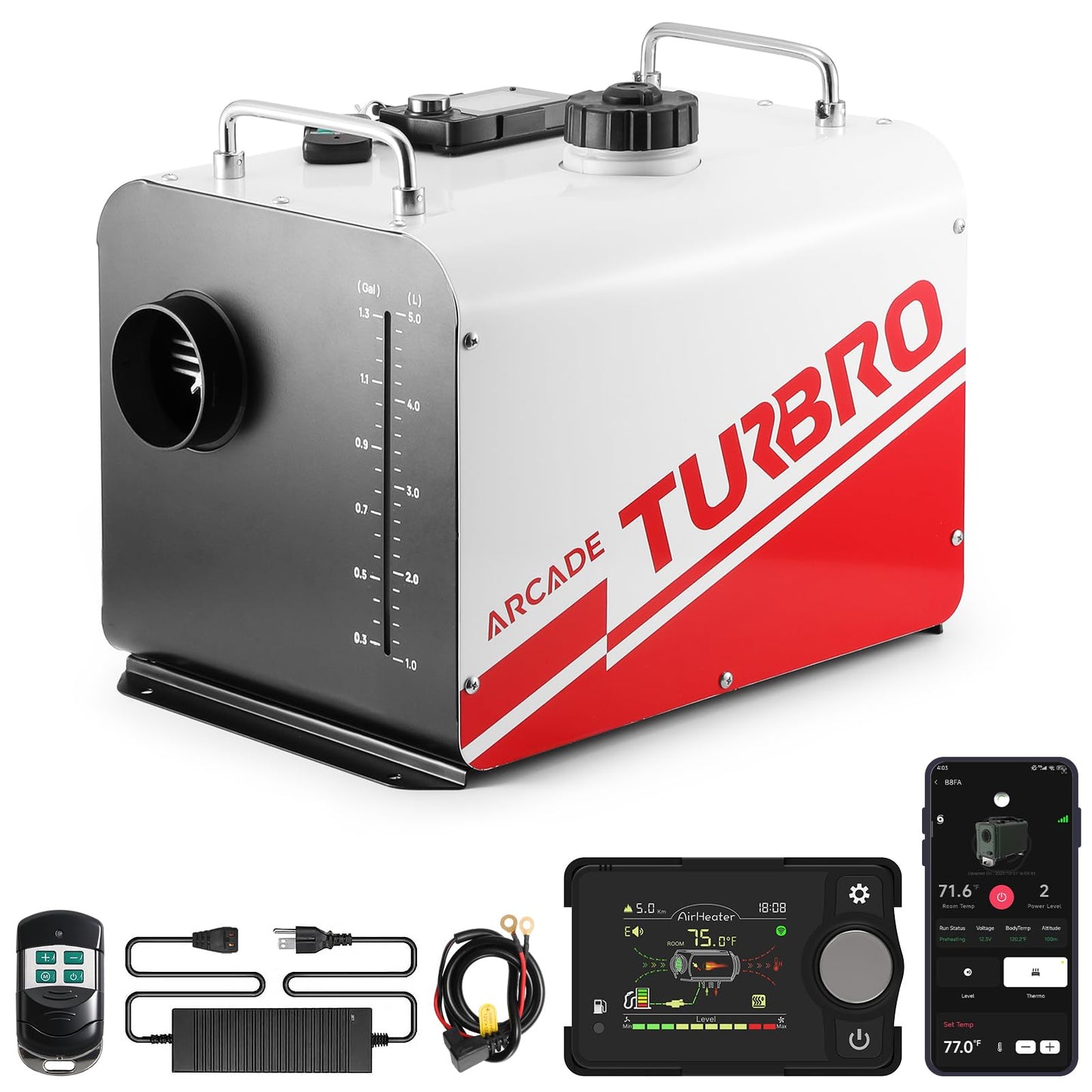 TURBRO 8kW Diesel Heater, 12V/24V/110V, All-in-One Parking Heater with Smart LCD, Remote and Bluetooth APP Control, Programmable Timer, Portable for RV, Camper, Truck, Boat, Tent, Garage, Shop, H8BP