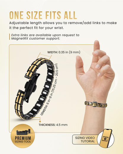 MagnetRX® Magnetic Bracelets for Women - EllipseMAX 5X Strength 5,000 Gauss Magnets - Designed in USA & PATENT PENDING - Premium Titanium Womens Magnetic Bracelet & Adjustable Length (Black/Gold)