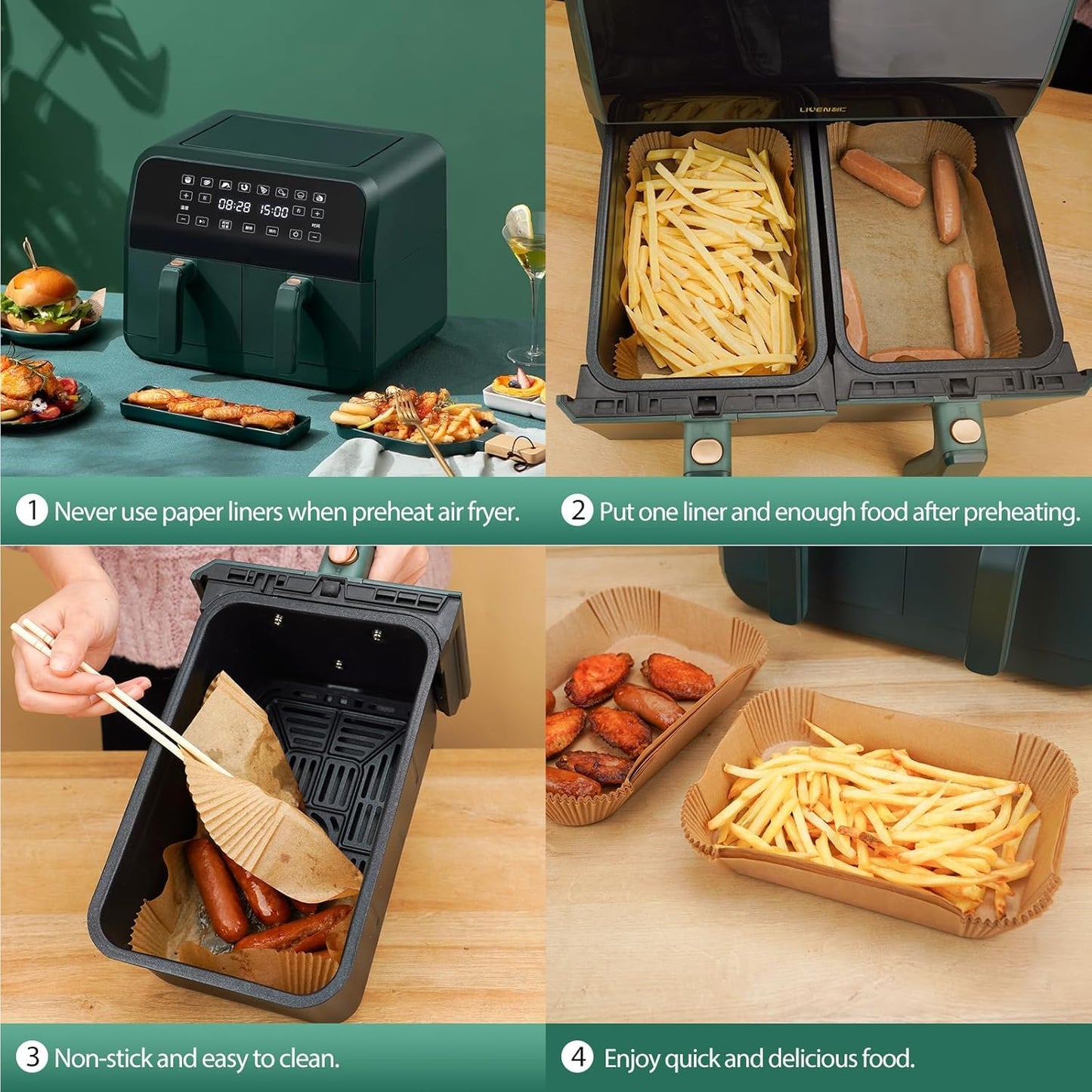Air Fryer Paper Liners, 200pcs Air Fryer Liners Disposable, 8" Square Baking Liner for 5-8 qt Airfryer Basket, Non-stick and Oil Proof Parchment Paper for Oven, Pans & Baking