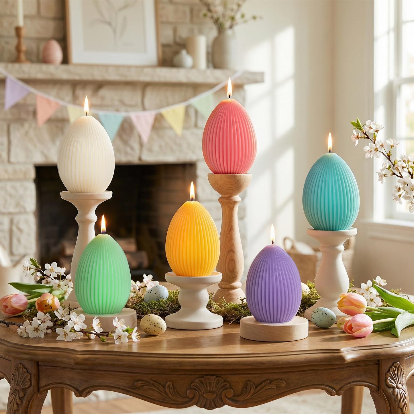 Lanpn 6 Pcs Easter Egg Candles Gift Set, Mini Egg Shaped Votive Tea Lights, Easter Flower Fruit Scented Candles, Each 2.8 oz, Spring Party Holiday Decor Home Table Centerpiece, Macaron Color