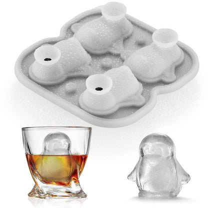 ACOOKEE Penguins Ice Cube Tray Fun Shapes, Odd Novelty Cute Penguin Gifts, 2.2" Large Silicone Whiskey Ice Mold for Cocktails,Bourbon,Brandy, w/Funne