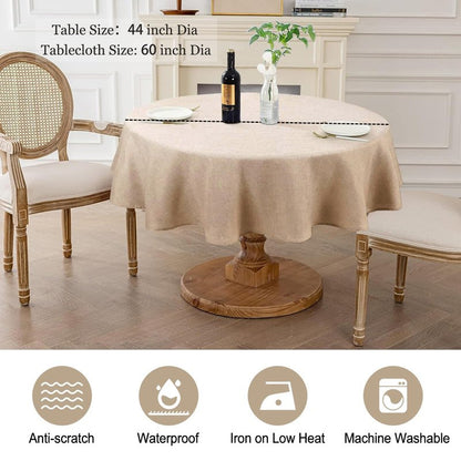 AUSSPVOCT Textured Linen 54 Inch Round Tablecloth Up to 36'' Tables, Waterproof Spill-Proof Fall Table Cloth Wrinkle Free Circle Dining Tablecover for Birthday Farmhouse Easter Holiday Party Decor