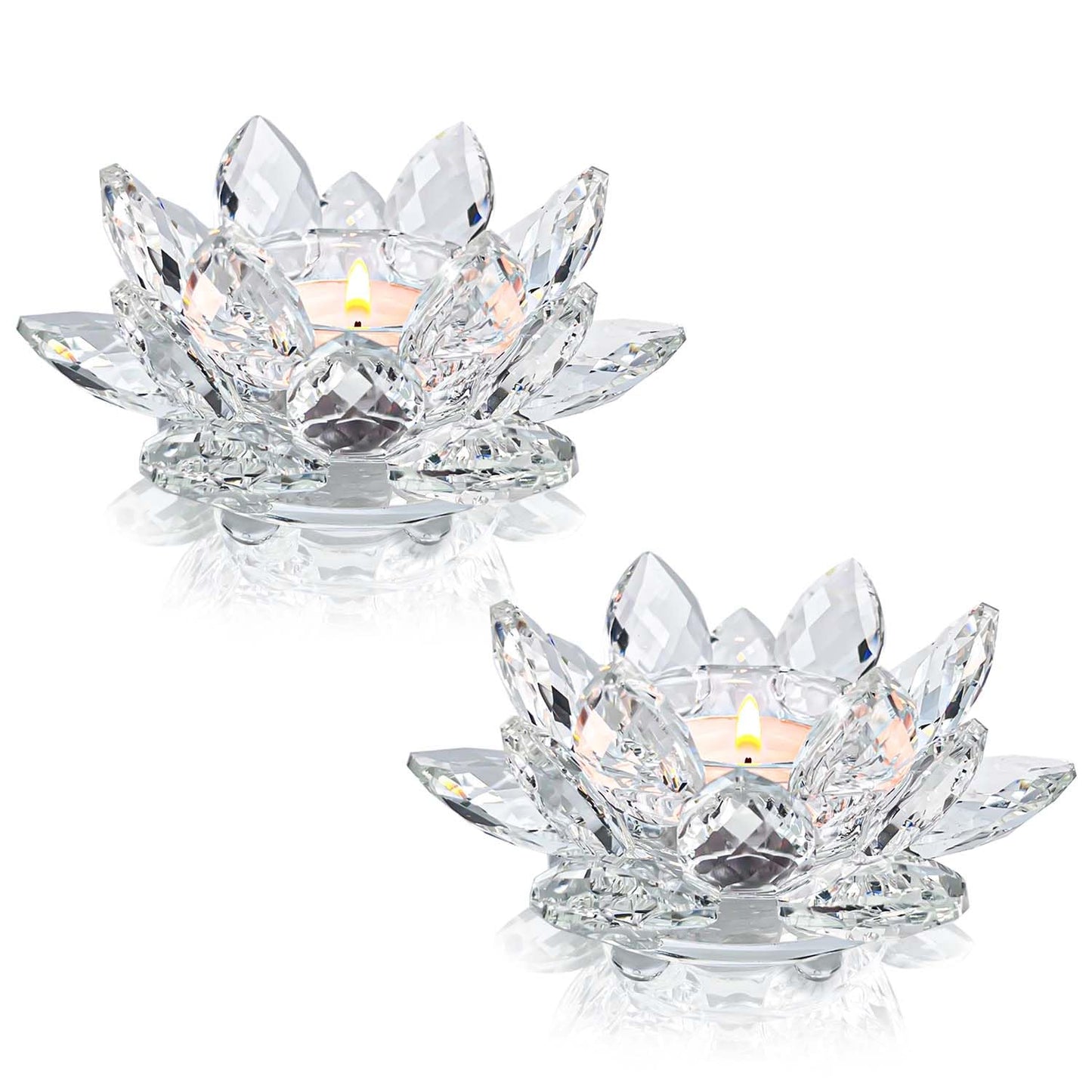 Kolnlala Crystal Lotus Flower Tealight Candle Holders/Glass Tea Light Candlestick Decor Decoration for Christmas Home Wedding Party… (Clean 2pcs)