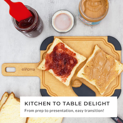 Elihome Paddle Series 2-in-1 Cutting & Serving Board Set with handle, Juice Groove, Dishwasher Safe, Non-slip Feet, Reversible, Wood Fiber Composite, Eco-Friendly, Non-Porous,BPA Free, 2pcs set