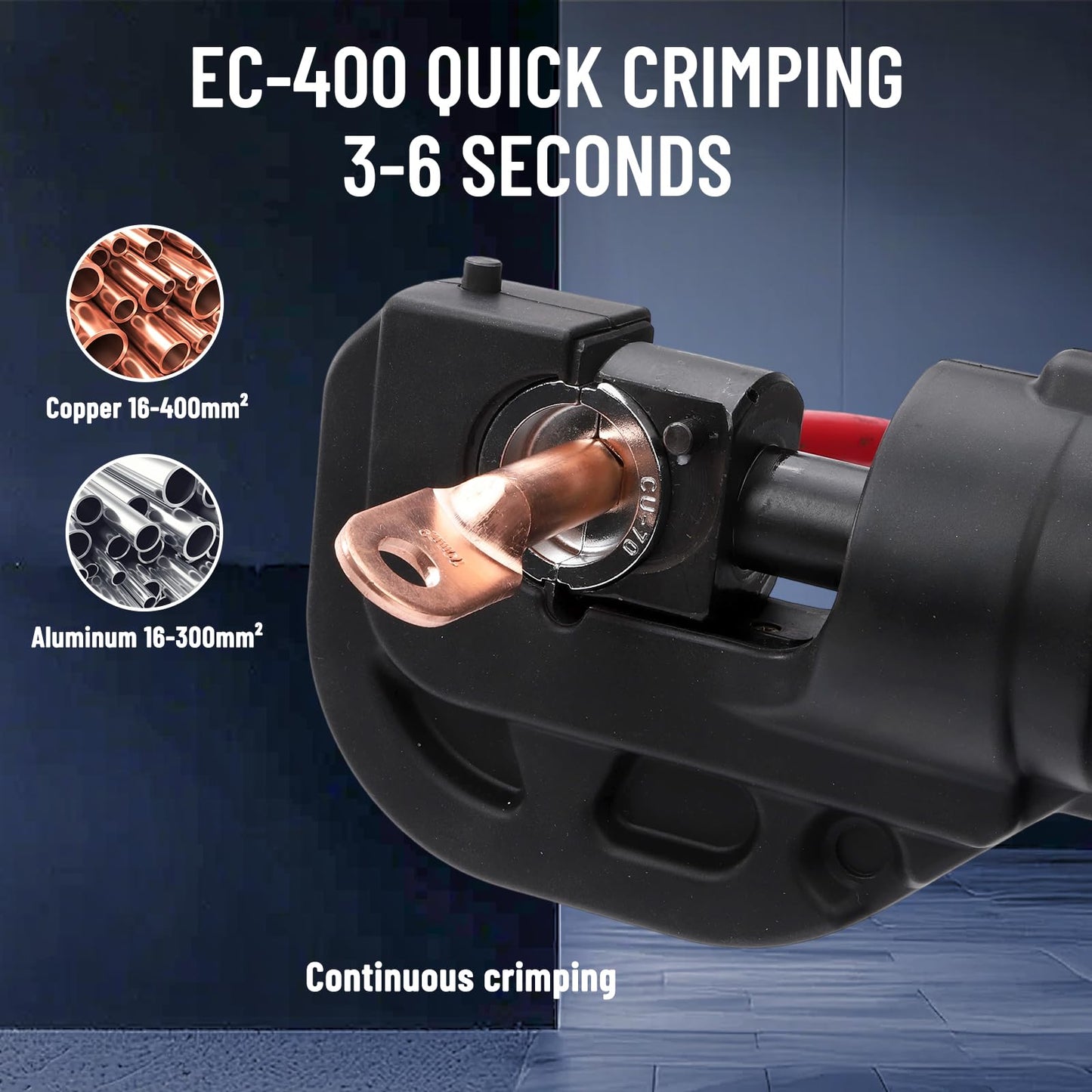 Hydraulic Crimping Tool 12TON Battery Powered 120KN 21V Lithium-Ion 360° Rotating Head for Confined Spaces 3-6 Sec Fast Crimping 6AWG-800MCM with 12 Dies