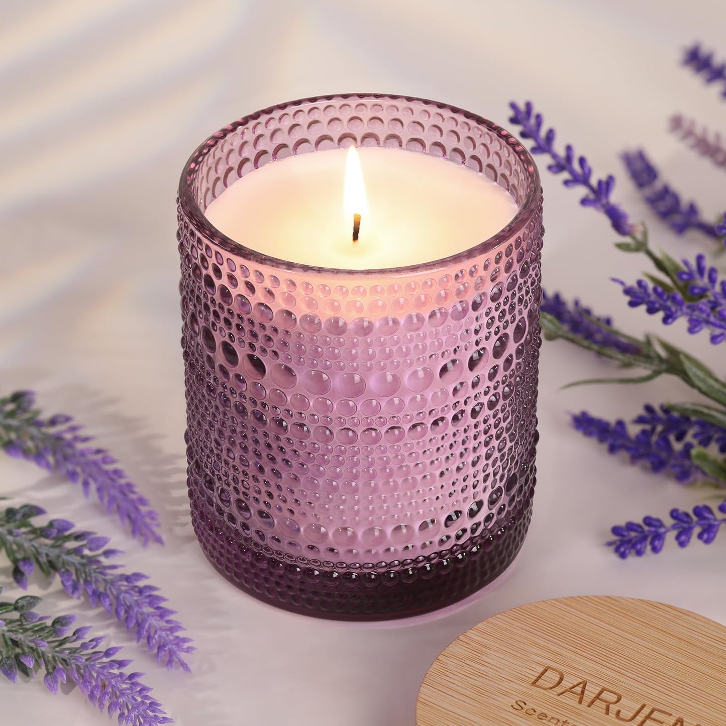 DARJEN Lavender Candles for Home- 10oz 68H Natural Soy Wax Aromatherapy Jar Candle with Strong Scent, Decorative Aesthetic Candles for Relax, Bedside, Laundry Room, Luxury Gift for Women