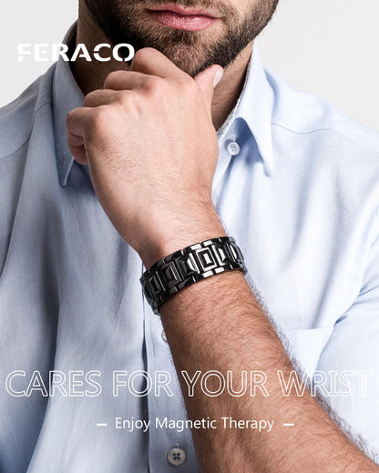 Feraco Copper Bracelet for Men 3X Strength,Magnetic Therapy Bracelet Copper Jewelry with Powerful 3800 Gauss Magnets,Cooper Bracelet for Man Black