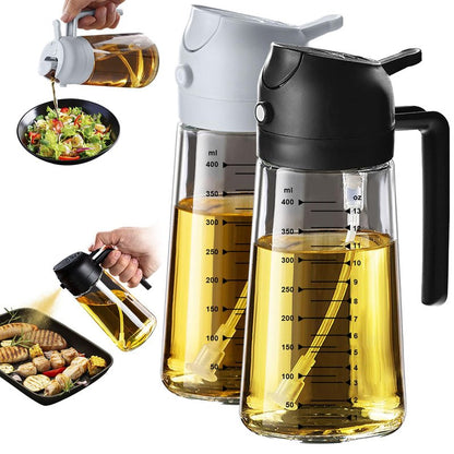 TrendPlain 16oz/470ml Glass Olive Oil Sprayer for Cooking – 2 in 1 Olive Oil Dispenser Bottle for Kitchen Gadgets and Air Fryer Accessories, Salad, BBQ - Black & Ash