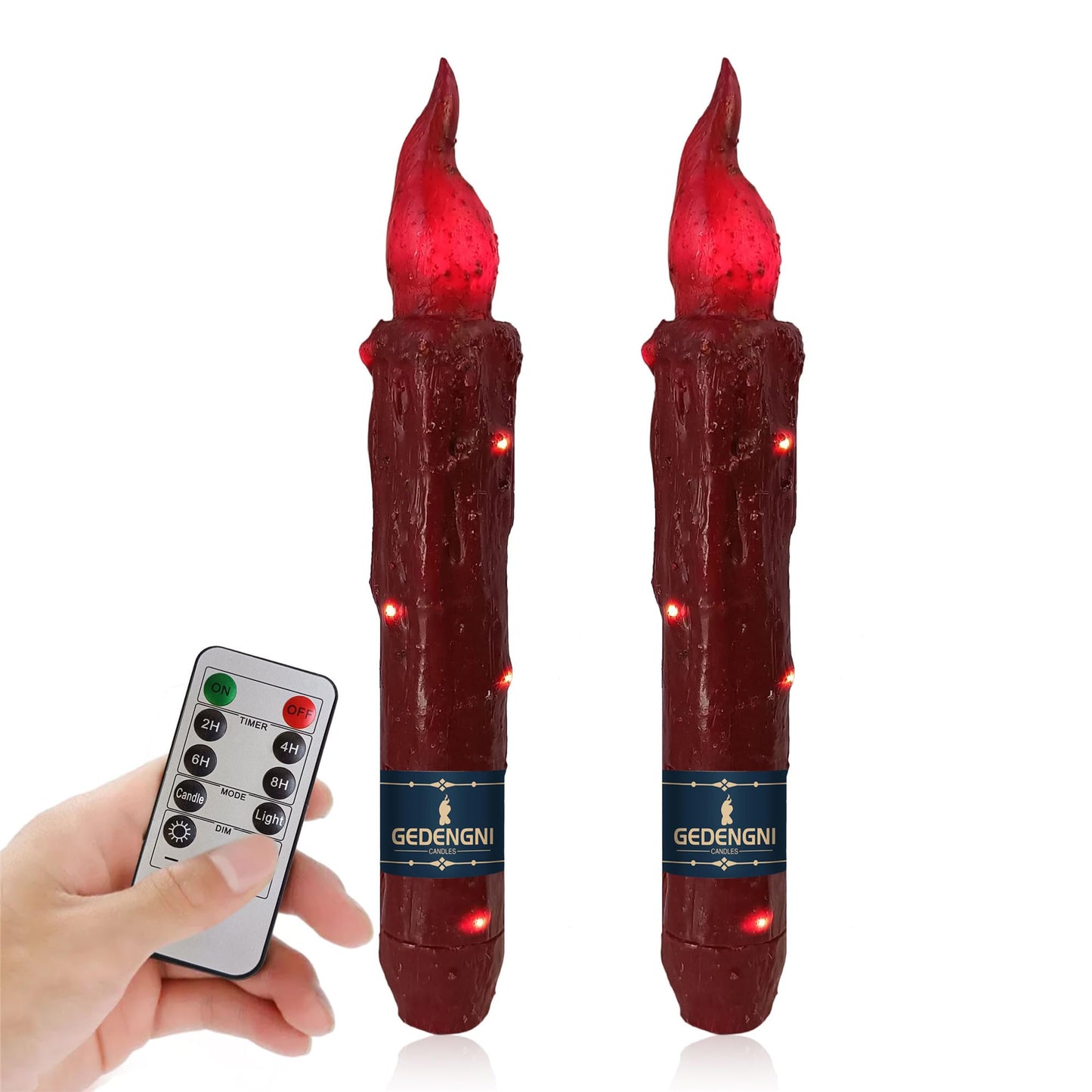 Gedengni Magical Candlesticks Flameless Taper Candle, 2pcs Red LED Tapered Candles Remote Dipped Candle 6inch Battery Chandelier for Enchanting Weddings and Harry Potter Inspired Vigils(LW4P-RE)