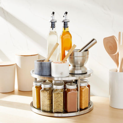 Juvale 2-Tier Lazy Susan Spice Rack Organizer for Cabinet - 10.5 in, Stainless Steel - Kitchen Countertop Organizer & Spice Carousel for Pantry Organization