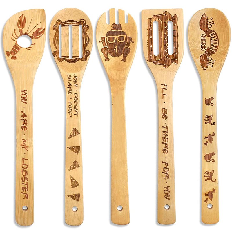 Friends Merchandise - Wooden Cooking Spoons Set 5, Novelty Decor, Unique Girl's Gifts, Housewarming Present