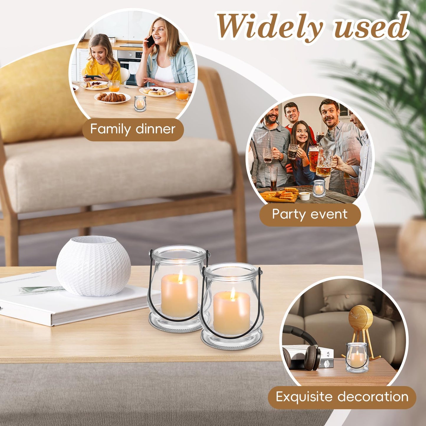 Cabilock Candle Holder with Handle 4-Pack Glass Tea Light Candle Stands Indoor Outdoor Home Decor for Weddings Parties Succulents Hydroponic Planters
