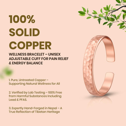Healing Monk Pure Copper Bracelet for Men & Women – Handmade Uncoated Copper Jewelry Cuff – Adjustable Healing Copper Bracelets for Arthritis – Mens & Womens Copper Cuff Pulsera de Cobre (Hammered)