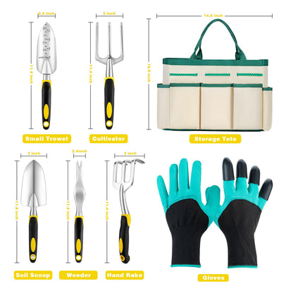 FrutPunch Garden Tools, Ergonomic Gardening Tools, Gardening Hand Tools Aluminum Alloy Material, 7-piece an Ideal Gardening Gift for Women, Men and Parents, Yellow