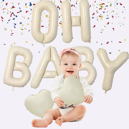 Baby Shower Decorations 8 Set 40 Inch OH BABY Letter Heart Balloons Giant Ice Cream White Foil Balloon Alphabet Banner for Gender Reveal Boho Decor Boy and Girl Neutral Ivory Backdrop Party Decoration