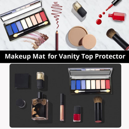 LovePads Makeup Mat for Vanity, 14 x 24 Dual-Sided Desk Pad & Vanity Cover Top, Waterproof PVC Protector Mat for Dresser, Nail Art, Craft Table (Black+Red)