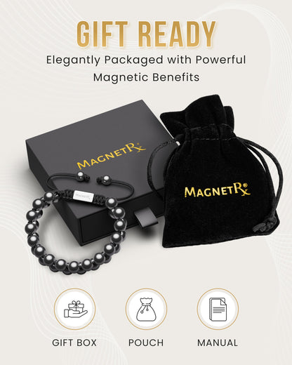 MagnetRX® Magnetic Hematite Bracelet – MAX Strength Magnetic Stones – Beaded Magnetic Bracelets for Men and Women (Double Strength 8mm)