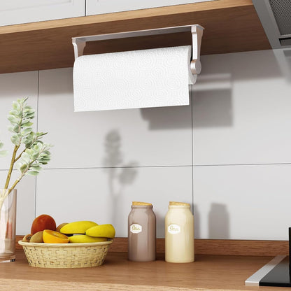 MONEER Paper Towel Holder Under Cabinet, Paper Towel Holder, Aluminum Alloy Kitchen Towel Holders, Self Adhesive Kitchen Roll Holder for Kitchen, Bathroom, Living Room (Silver)