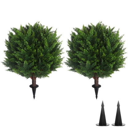 22''T Artificial Cedar Topiary Ball Tree 2 Pack, Outdoors Artificial Shrubs Faux Plants Uv Rated Perfect for Outdoor, Indoor - Easy to Install.