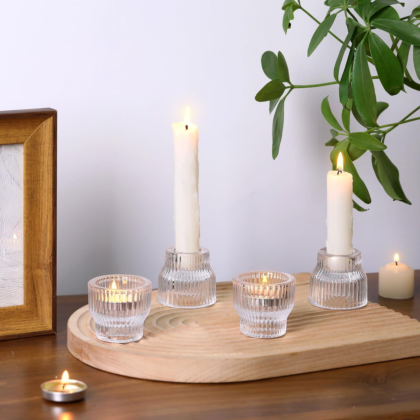 HAVITI 12 Pack Clear Taper Candle Holders, Glass Candlestick Holders, Tea Light Candle Holder for Fall Wedding Centerpieces Table Decorations, Votive Candle Holders for Table Decor