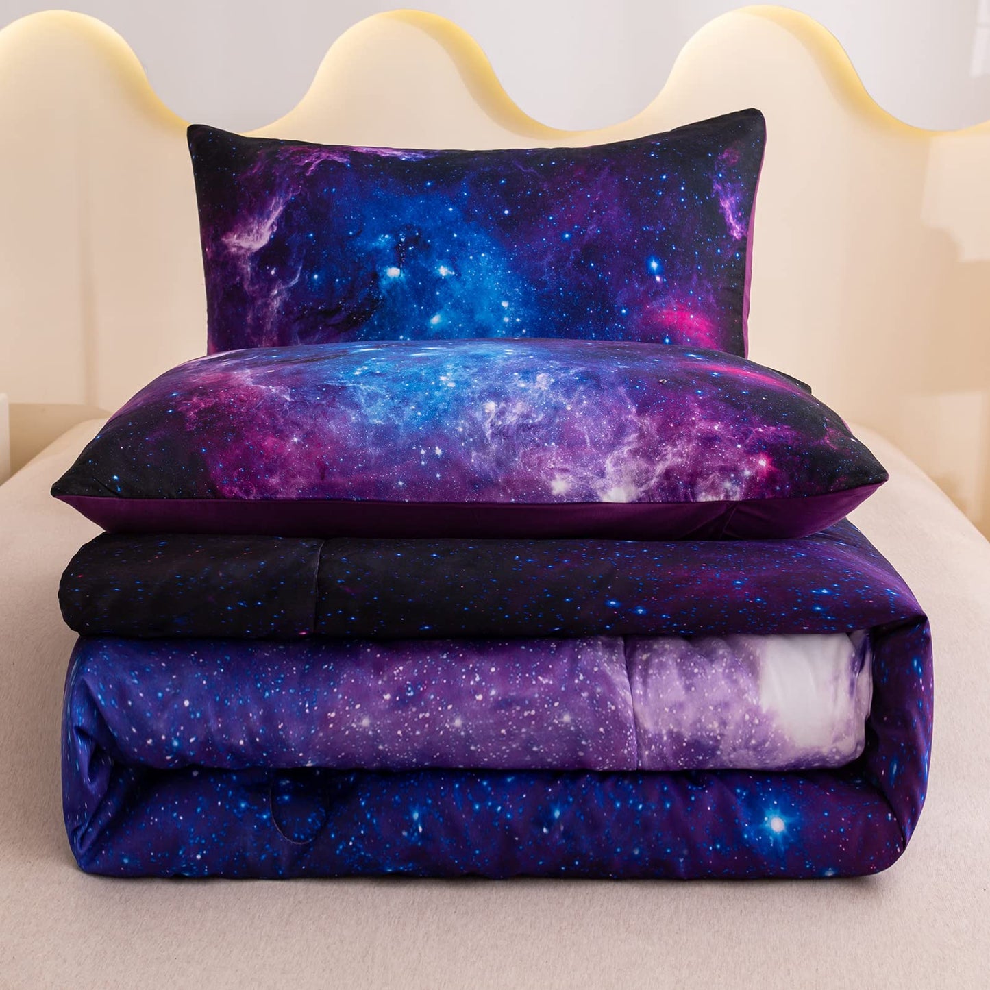 MWMWMW Galaxy Comforter Set Queen, Purple Queen Comforter Set, Kids Bedding Set for Girls, 3 Pieces Purple Galaxy Beddingt Sets with 2 Matching Pillowcases
