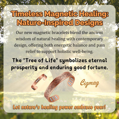 Cigmag Copper Magnetic Bracelet for Men, with Powerful 9X 5000 Gauss Magnets, Adjustable Solid Pure Copper (Enhanced Tree of Life)