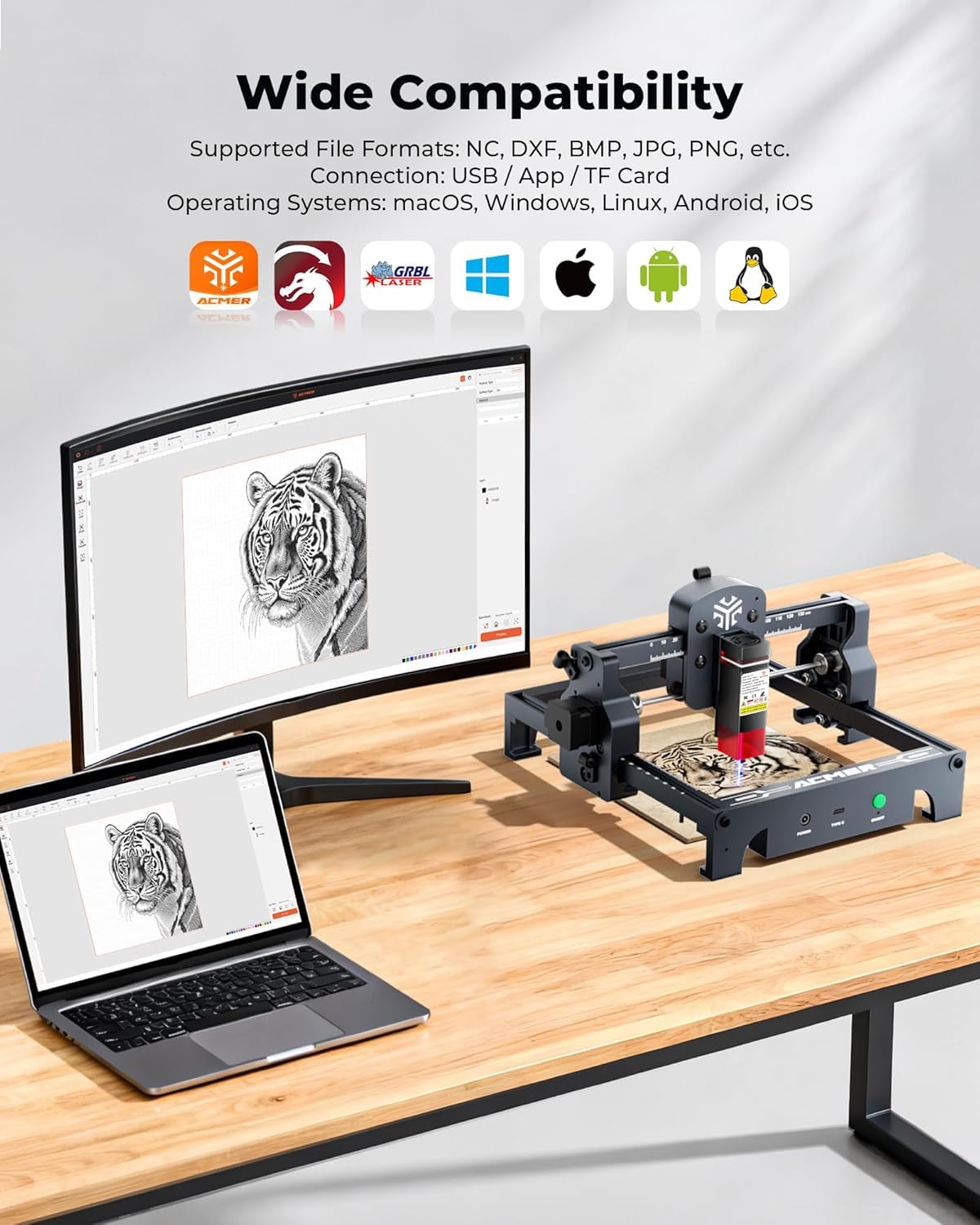 ACMER S1 Laser Engraver 3500mW, Compact Desktop Engraving & Cutting Machine for DIY Crafts, Small Business & Makers, 130x130mm Work Area, 0.04mm Detail Engraving for Wood, Acrylic
