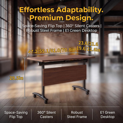 JNMDLAKO Modular Folding Conference Table with Locking Wheels, 10 Pack Flip Top Mobile Training Table, Modern Meeting Seminar Tables for Office, Hotel Conference Room(10,Walnut,47" L x 23" W x 29" H)
