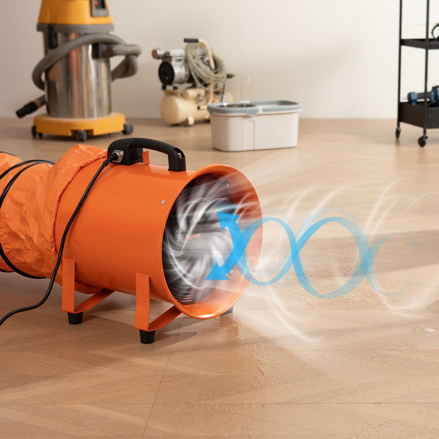 VEVOR Air Mover Blower Fan 12 Inch, 3198CFM 585W with 16.4ft Flexible Duct, Industrial Portable Ventilator Blower/Exhaust, Orange