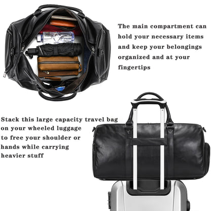 Genuine Leather Travel Duffel Bags for Men and Women Overnight Weekend Leather Bags Sports Gym Duffle, 9428 Black