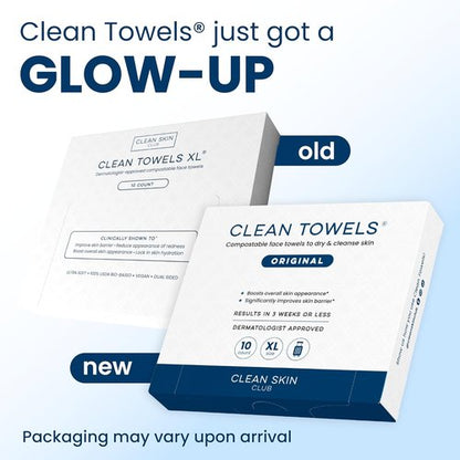 Clean Skin Club Clean Towels XL® - 100% Biobased Disposable Face Towels | TSA-Approved Travel Pack, 10 Count