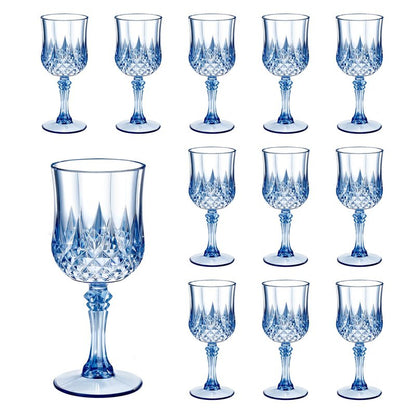Dualshine 12 Pcs Blue Plastic Wine Glasses, Blue Transparent Plastic Goblets for Wedding Reception, Drinking Glasses for Parties, Valentine's Day, Birthdays